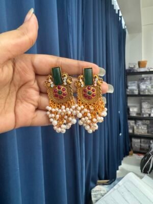 Stone Oxidised Earrings – Golden