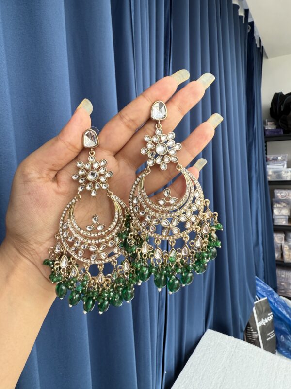 Arpita Kundan Earrings - Dark Green