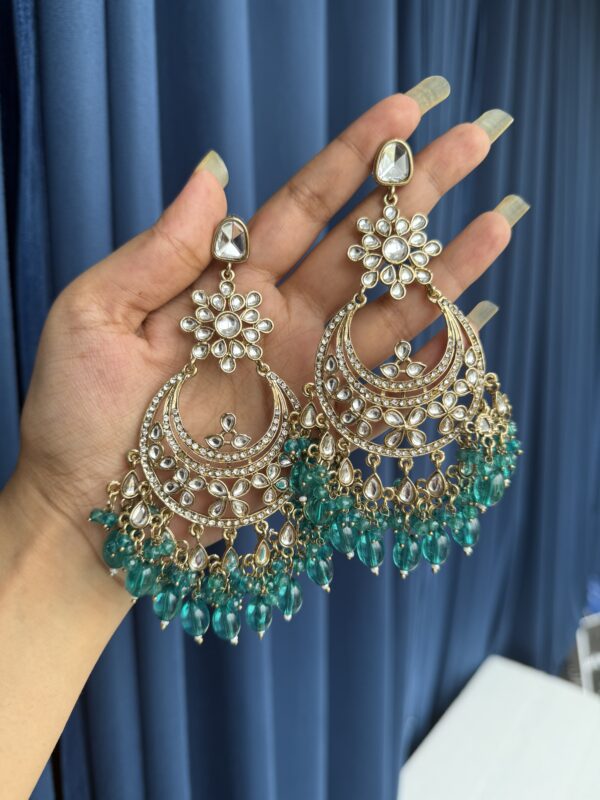 Arpita Kundan Earrings - Teal Green