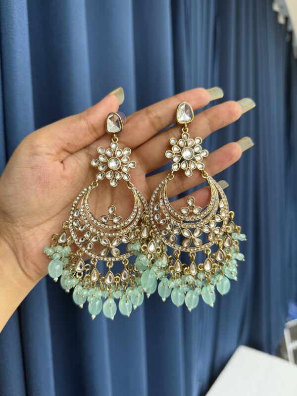 Arpita Kundan Earrings - Mint Green
