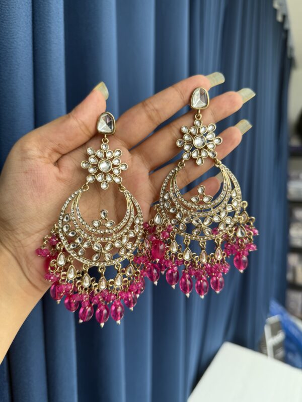 Arpita Kundan Earrings - Dark Pink