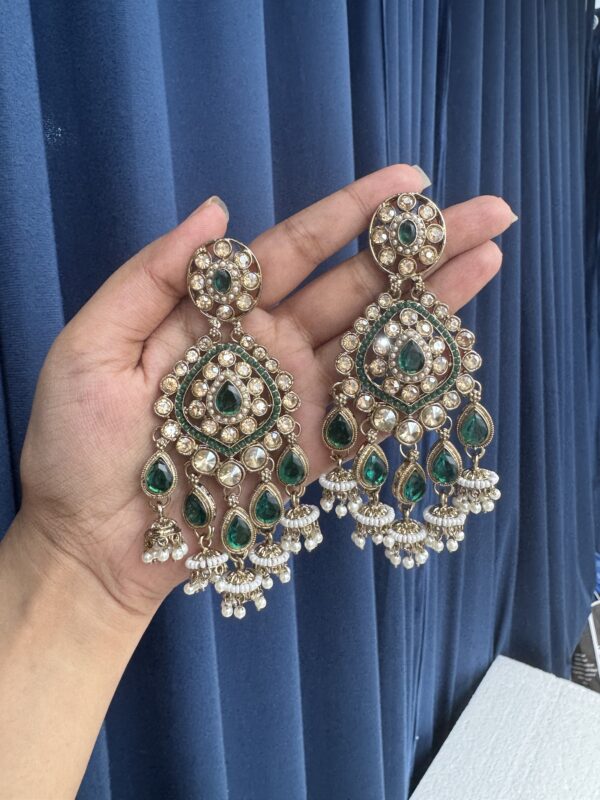 Reena Kundan Earrings - Dark Green