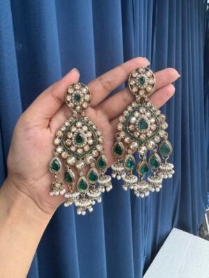 Reena Kundan Earrings – Dark Green