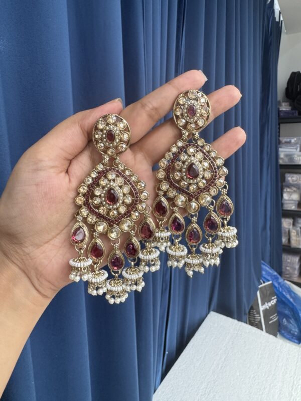 Reena Kundan Earrings - Wine