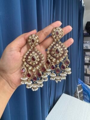 Reena Kundan Earrings – Wine