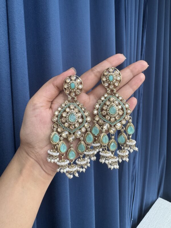 Reena Kundan Earrings - Light Blue