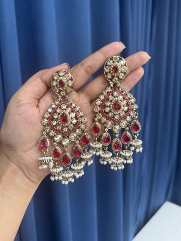Reena Kundan Earrings - Dark Pink