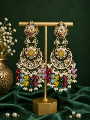 Inaya Multi Kundan Chandbali Earrings for Women