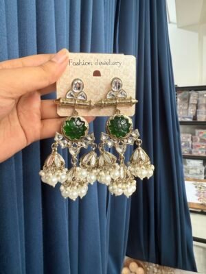 Anmol Kundan Earrings – Dark Green