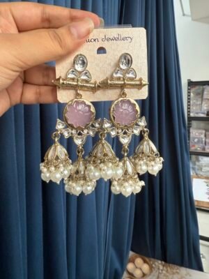 Anmol Kundan Earrings – Light Pink