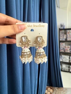 Shifa Meenakari Jhumka – White