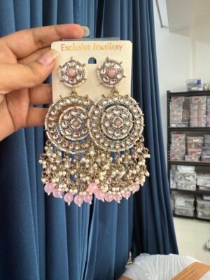 Kanika Premium Chandbali Earrings – Light Pink