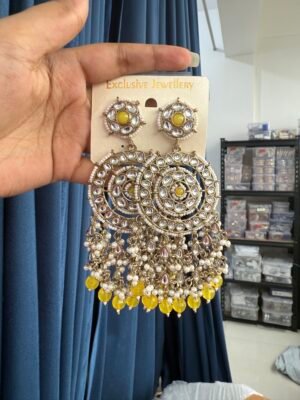 Kanika Premium Chandbali Earrings – Yellow