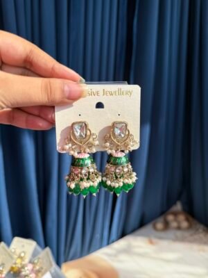 Shifa Meenakari Jhumka – Dark Green