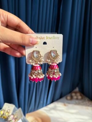 Shifa Meenakari Jhumka – Dark Pink