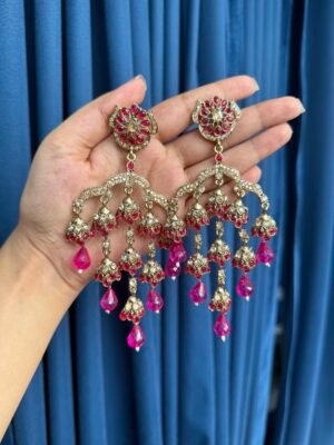 Gowri Kundan Earrings – Dark Pink