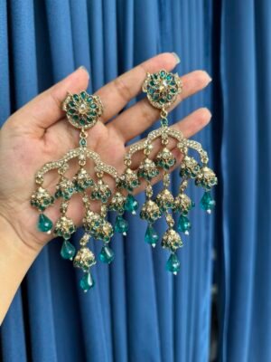 Gowri Kundan Earrings – Teal Green