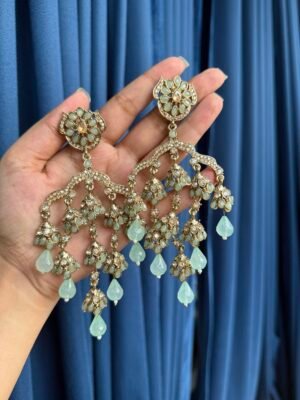 Gowri Kundan Earrings – Mint Green