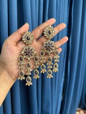 Aarvi Stone Earrings – Purple