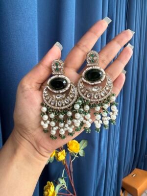 Kusha Chandbali Earrings – Dark Green
