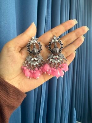 Leena Oxidised Earrings – Pink
