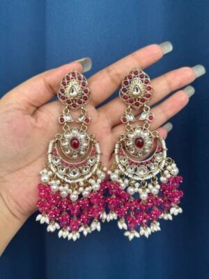 Inaya Kundan Earrings – Dark Pink