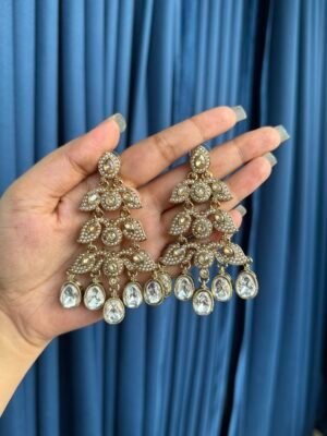 Gulzar Kundan Drops – White