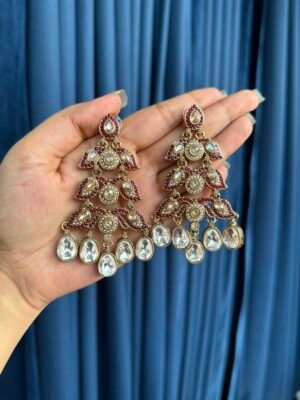 Gulzar Kundan Drops – Red