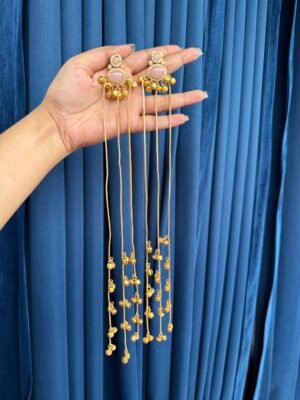 Ruhani Kashmiri Long Earrings – Light Pink