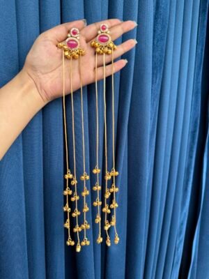 Ruhani Kashmiri Long Earrings – Dark Pink