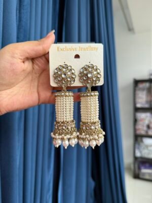 Anusha Kundan Jhumka – White