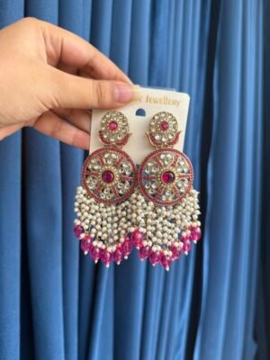 Tanishqa Premium Ethnic Earrings – Dark Pink