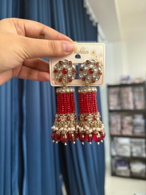Anusha Kundan Jhumka –  Red