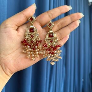 Dharni Kundan Earrings-Red