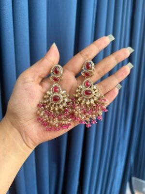 Aabha Ethnic Earrings – Dark Pink