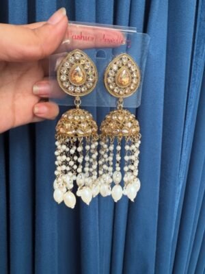 Riwa Premium Kundan Jhumka – White