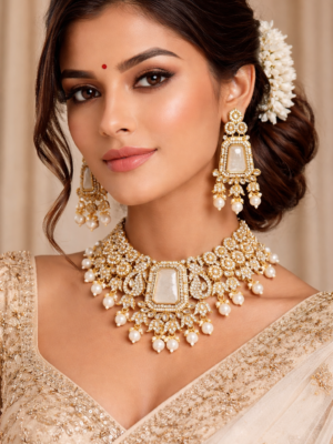 Raani Premium Kundan Set –  White