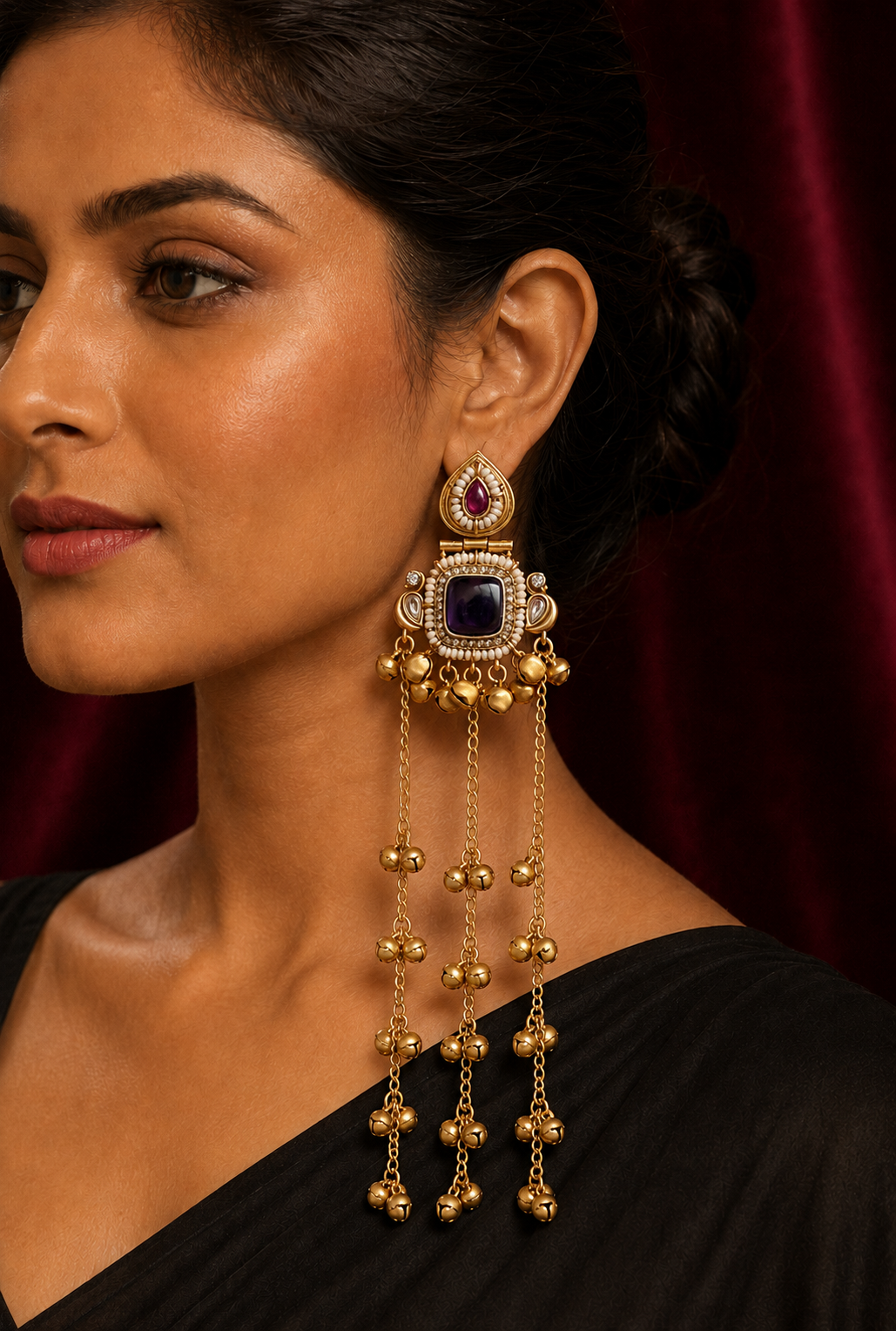 Purple Kashmiri Ghungroo Earrings
