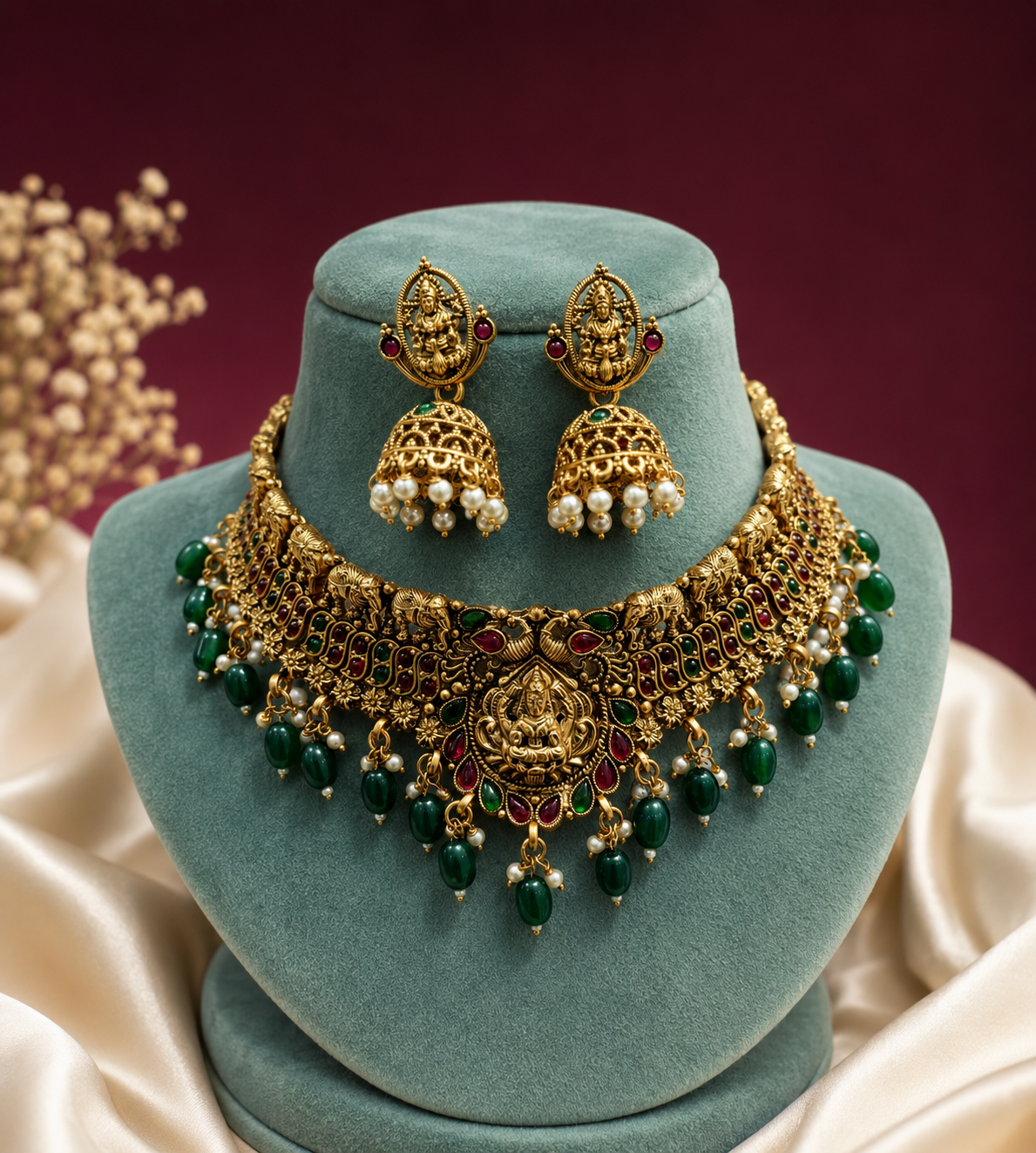 Antique gold Lakshmi temple jewellery set