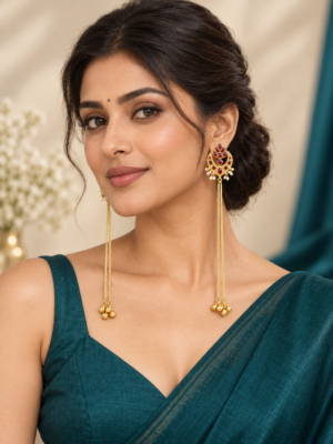 Ahana Ruby Kashmiri Ghungroo Earrings with long golden chains