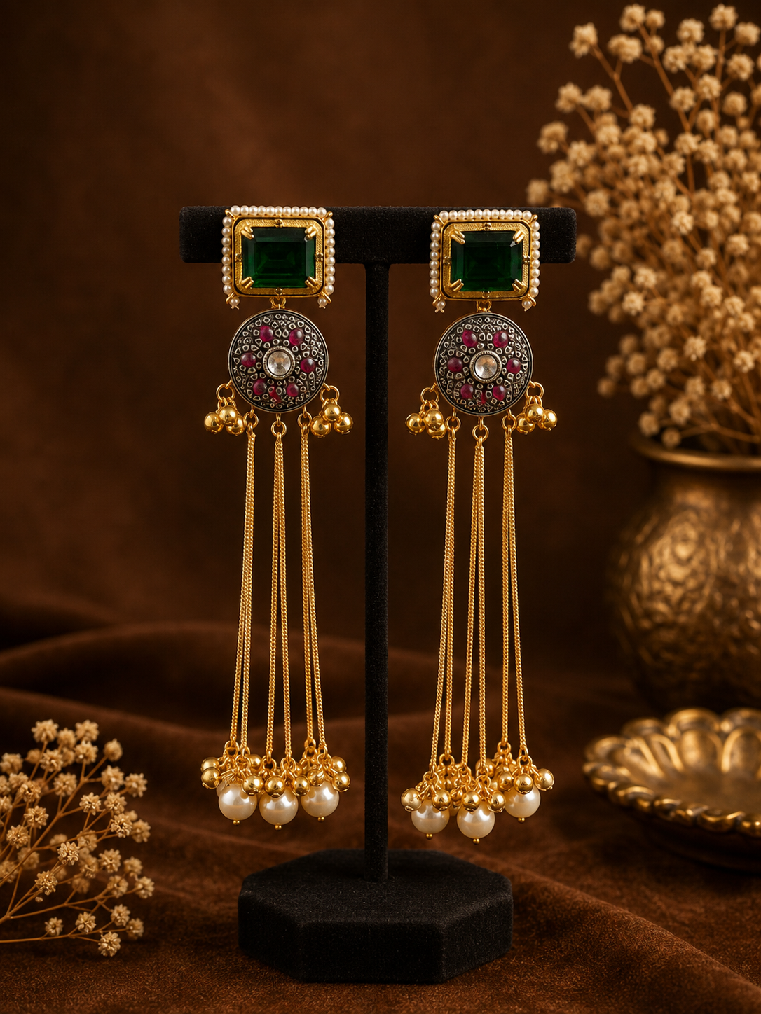 Shivani Dark Green Kashmiri Ghungroo Earrings for Women