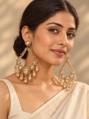 Sonia golden Kundan chandbali earrings