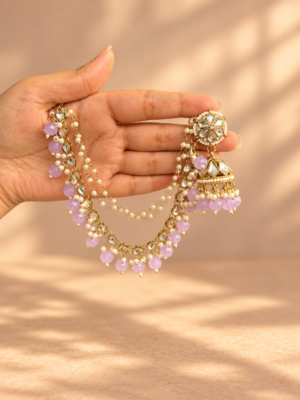 Sitara lavender jhumka earrings with attached kaan chains