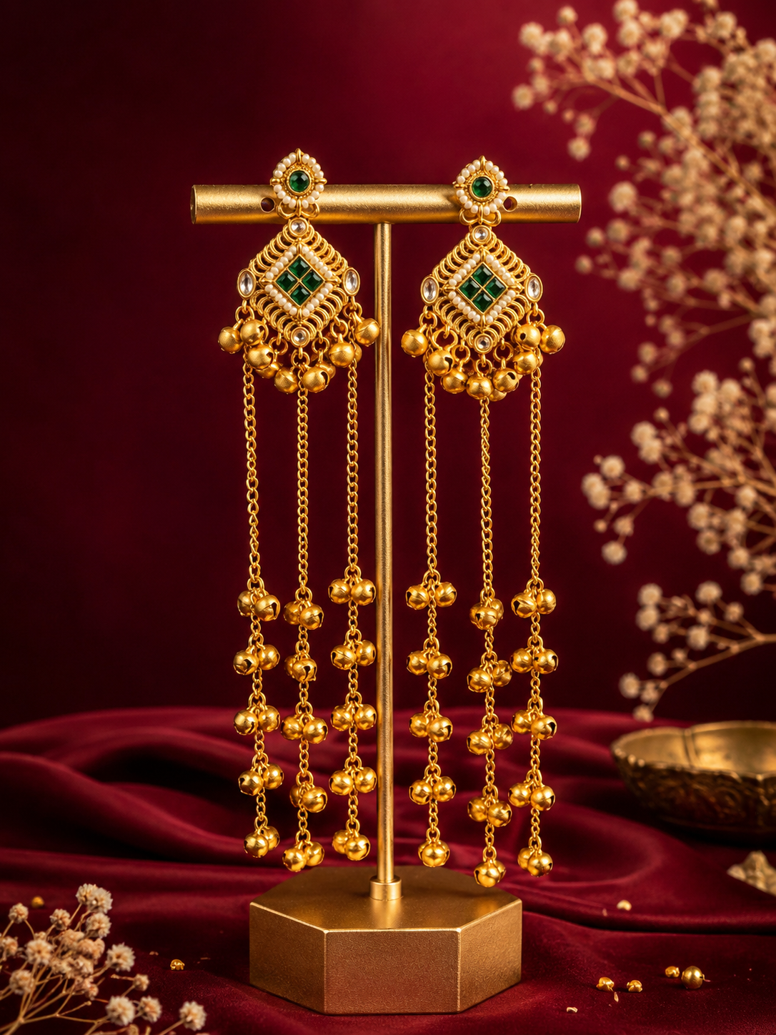 Niharika Dark Green Kashmiri Ghungroo Earrings for Women