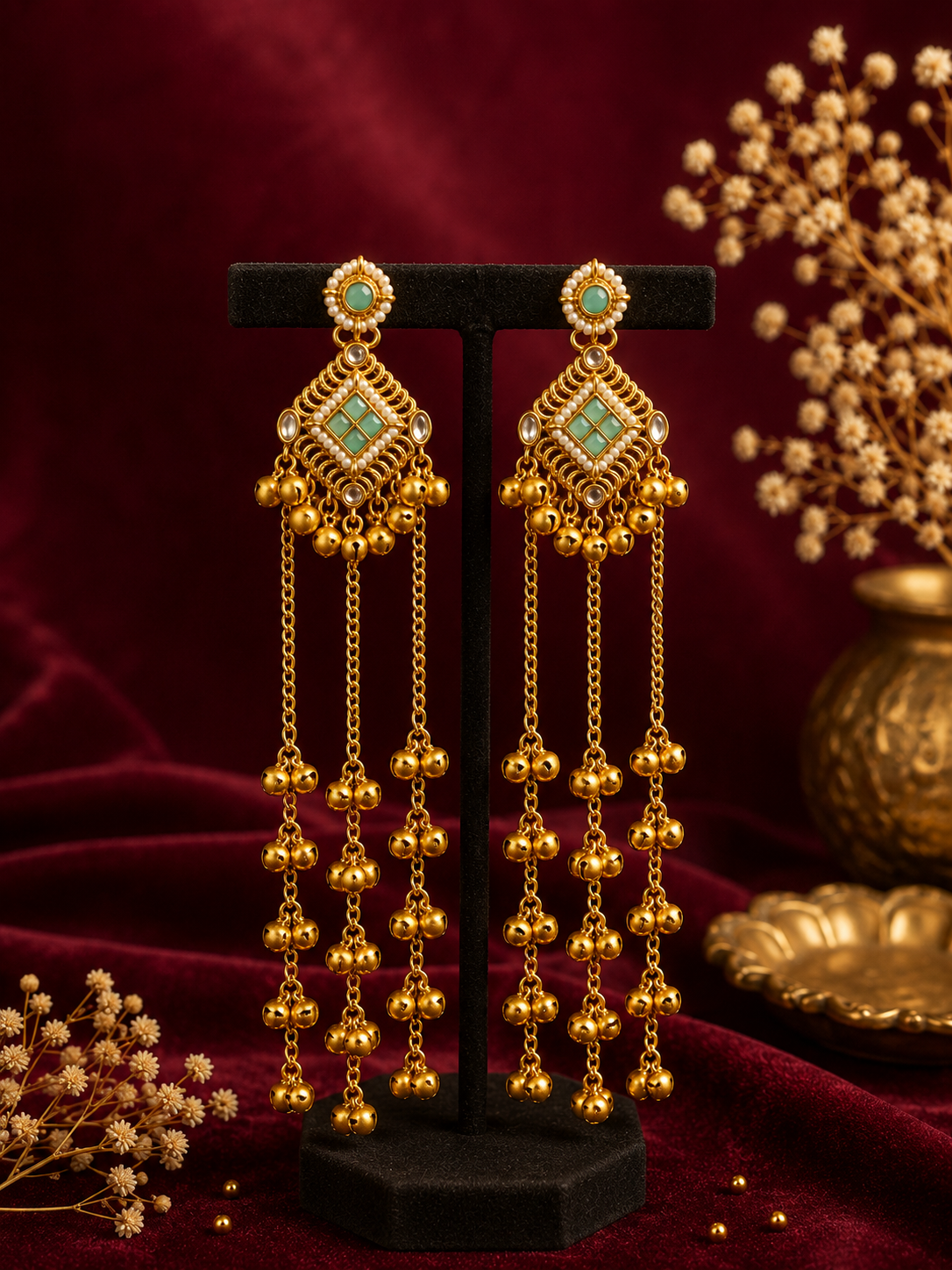 Niharika Mint Green Kashmiri Ghungroo Earrings for Women