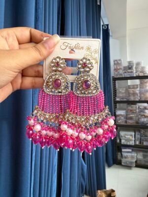 Natasha Kundan Earrings – Dark Pink