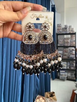 Natasha Kundan Earrings – Black