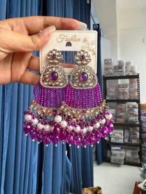 Natasha Kundan Earrings – Purple