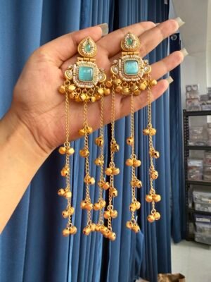 Noor Kashmiri Ghungru Earrings - Light Blue