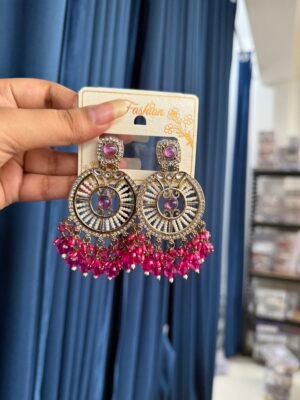 Shanaya Kundan Earrings – Dark Pink